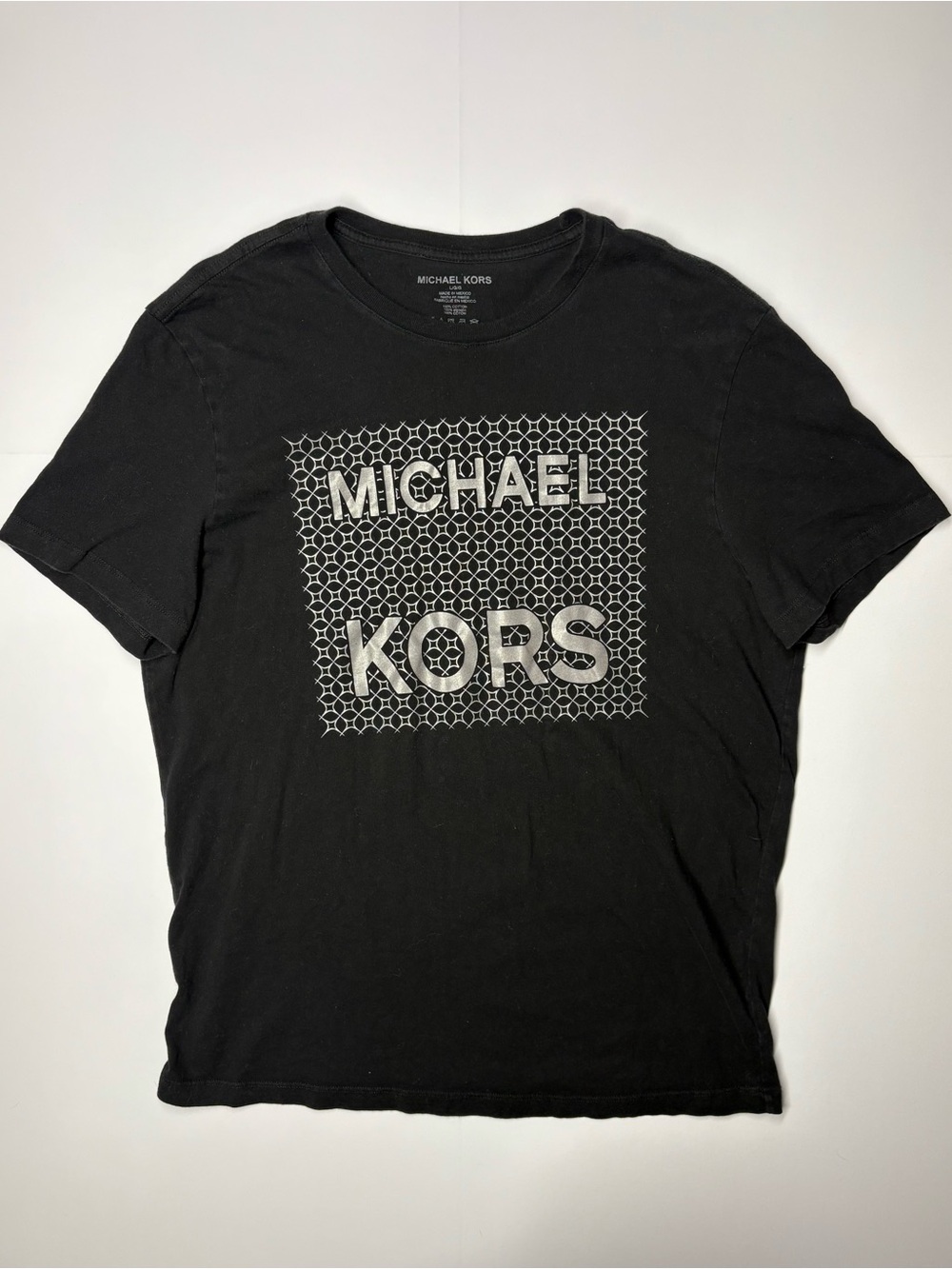 Michael Kors Black Short-Sleeve Logo Tee with Geometric Print
